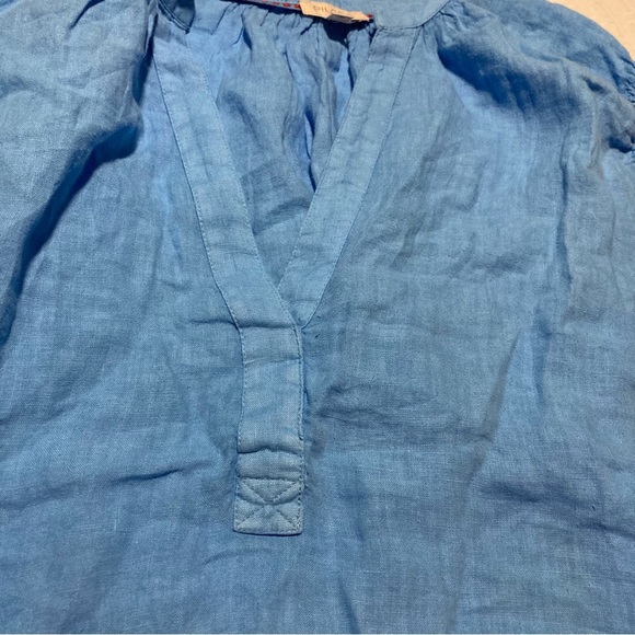 Pilcro (Anthropologie) Blue Cap Sleeve 100% Linen Blouse | Smocking | Breezy - Picture 10 of 10